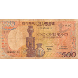 Cameroun - Pick 24a_3 - 500 francs - Série O.02 - 01/01/1987 - Etat : B+ à TB-