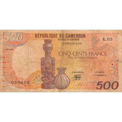 Cameroun - Pick 24a_4 - 500 francs - Série K.03 - 01/01/1988 - Etat : B+ à TB-