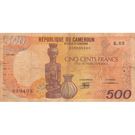 Cameroun - Pick 24a_4 - 500 francs - Série K.03 - 01/01/1988 - Etat : B+ à TB-