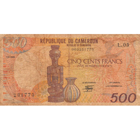 Cameroun - Pick 24a_4 - 500 francs - Série L.03 - 01/01/1988 - Etat : B+