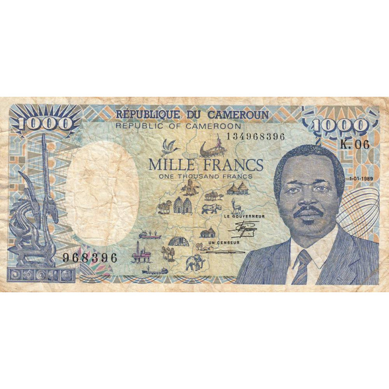 Cameroun - Pick 26a_4 - 1'000 francs - Série K.06 - 01/01/1989 - Etat : B+ à TB-