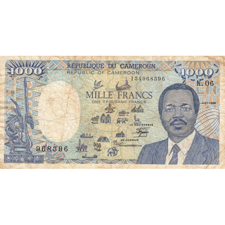 Cameroun - Pick 26a_4 - 1'000 francs - Série K.06 - 01/01/1989 - Etat : B+ à TB-