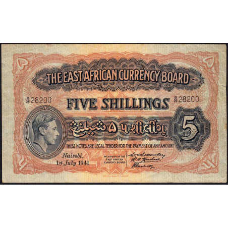 Afrique Orientale Britannique - Pick 28a_3 - 5 shillings - Série B/25 - 01/07/1941 - Etat : TTB