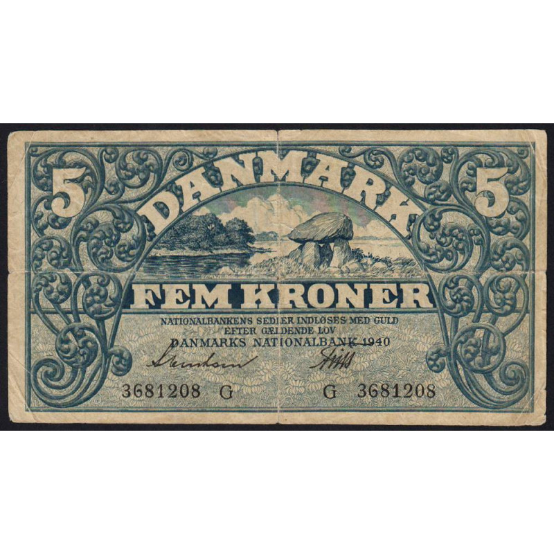 Danemark - Pick 30e_3 - 5 kroner - Série G - 1940 - Etat : TB+