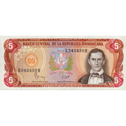 Rép. Dominicaine - Pick 118b3 - 5 pesos oro - 1982 - Etat : NEUF