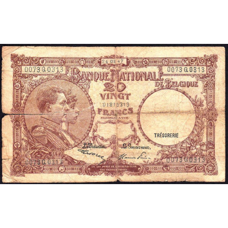 Belgique - Pick 111_5 - 20 francs - 24/03/1947 - Etat : B