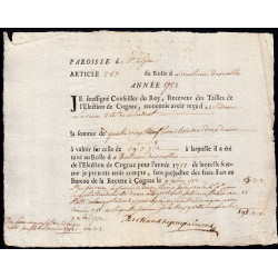 Charente - Cognac St-Sulpice - Louis XV - 1751 - Vingtième des Nobles - 83 livres - Etat : SUP