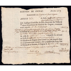 Charente - Cognac St-Sulpice - Louis XV - 1759 - Double Vingtième des Nobles - 184 livres - Etat : SUP