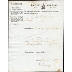 Paris - 1er empire - 1806 - Quittance Lycée Impérial - 250 francs - Etat : SUP