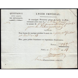 Paris - 1er empire - 1805 - Quittance Lycée Impérial - 142 francs - Etat : SUP