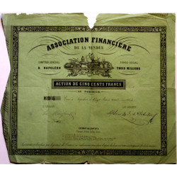 Vendée - La Roche-sur-Yon - Napoléon III - 1853 - Association Financière - 500 francs - Etat : TB