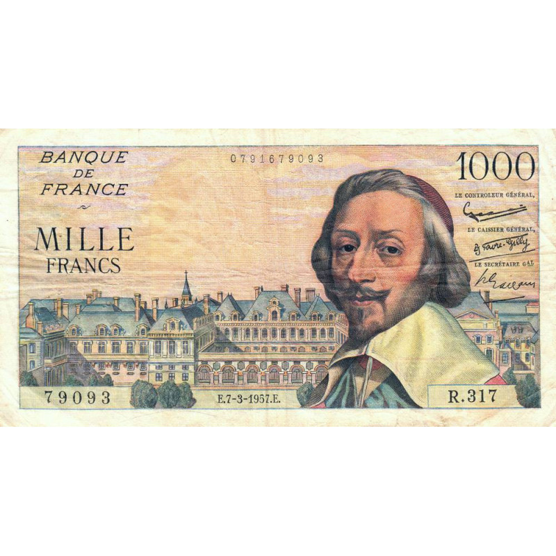 F 42-25 - 07/03/1957 - 1000 francs - Richelieu - Série R.317 - Etat : TB+