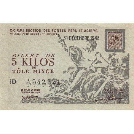 5 kg tôles minces - 31/12/1948 - Endossé - Série ID - Etat : TTB+