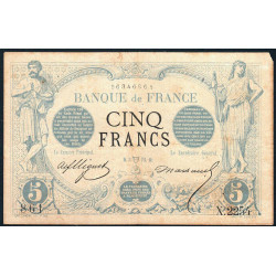 F 01-17 - 03/04/1873 - 5 francs - Noir - Série X.2254 - Etat : TB-