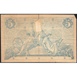 F 01-02 - 25/01/1872 - 5 francs - Noir - Série D.122 - Etat : B