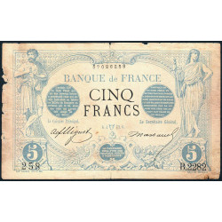 F 01-17 - 06/04/1873 - 5 francs - Noir - Série B.2282 - Etat : B+ à TB-