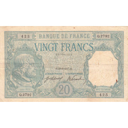 F 11-02 - 23/08/1917 - 20 francs - Bayard - Série Q.2792 - Etat : TB+ à TTB-