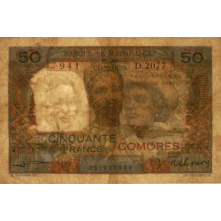Comores - Pick 2b_2 - 50 francs - Série D.2077 - 1963 - Etat : TB-