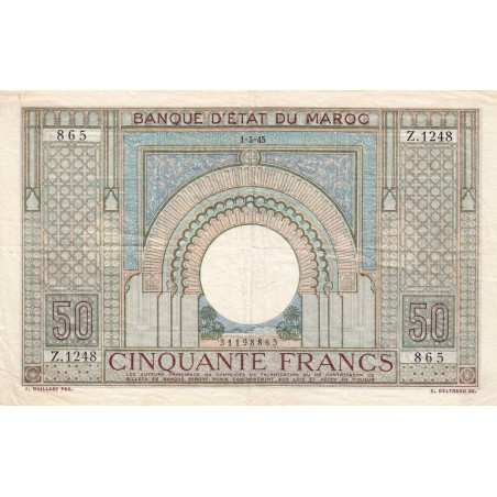 Maroc - Pick 21_4 - 50 francs - Série Z.1248 - 01/03/1945 - Etat : TTB