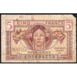 VF 29-01 - 5 francs - Trésor français - Territoires occupés - 1947 - Série A - Etat : B+