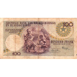 Congo Belge - Pick 33a_6 - 100 francs - Série L - 01/06/1956 - Etat : B+