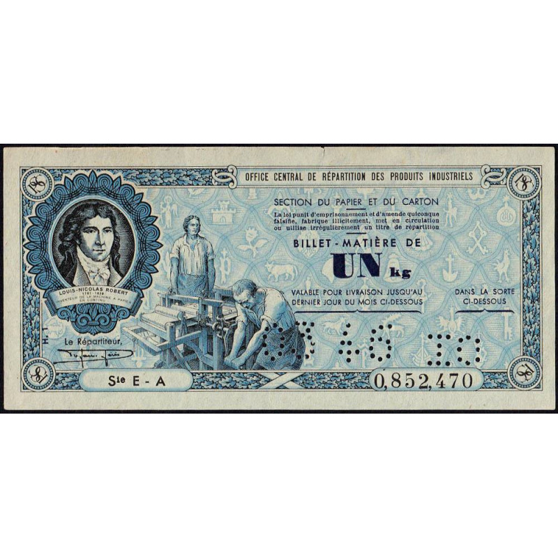 1 kg Papiers et cartons en l'état - 03/1946 - Code IO - Série EA - Etat : SUP+