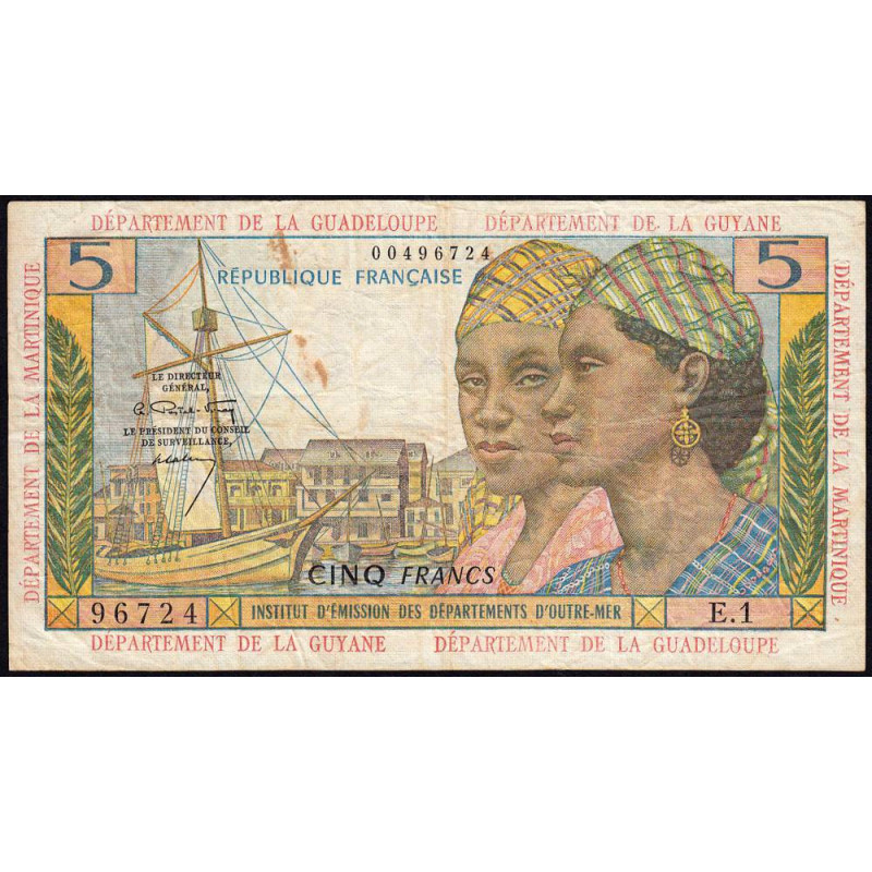 Antilles Françaises - Pick 7a - 5 francs - Série E.1 - 1964 - Etat : TB à TB+