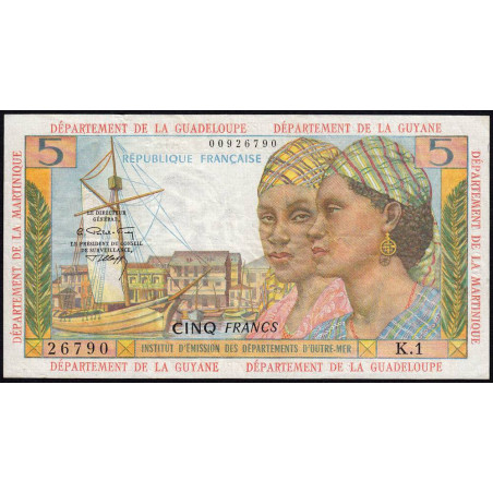 Antilles Françaises - Pick 7b - 5 francs - Série K.1 - 1966 - Etat : TTB