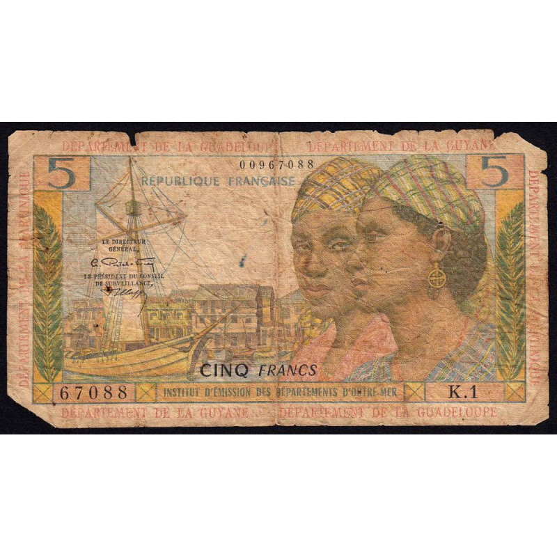 Antilles Françaises - Pick 7b - 5 francs - Série K.1 - 1966 - Etat : AB-