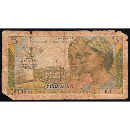 Antilles Françaises - Pick 7b - 5 francs - Série K.1 - 1966 - Etat : AB-