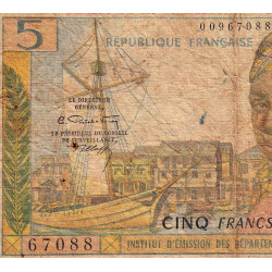 Antilles Françaises - Pick 7b - 5 francs - Série K.1 - 1966 - Etat : AB-