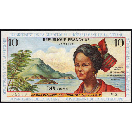 Antilles Françaises - Pick 8a - 10 francs - Série V.3 - 1964 - Etat : TTB+