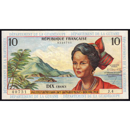 Antilles Françaises - Pick 8a - 10 francs - Série J.4 - 1964 - Etat : TTB