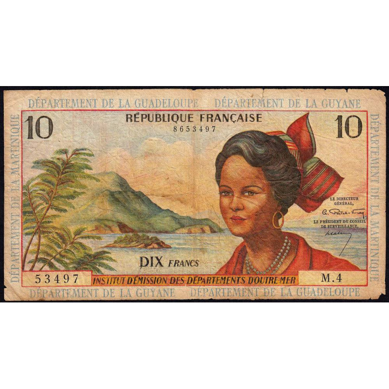 Antilles Françaises - Pick 8a - 10 francs - Série M.4 - 1964 - Etat : TB-