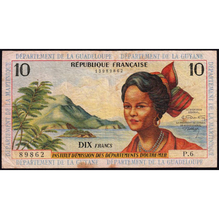 Antilles Françaises - Pick 8b - 10 francs - Série P.6 - 1966 - Etat : TB-