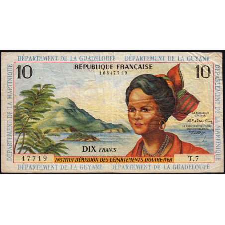 Antilles Françaises - Pick 8b - 10 francs - Série T.7 - 1966 - Etat : TB à TB+