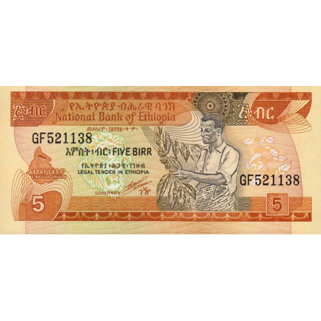 Ethiopie - Pick 42b - 5 birr - Série GF - 1991 - Etat : NEUF