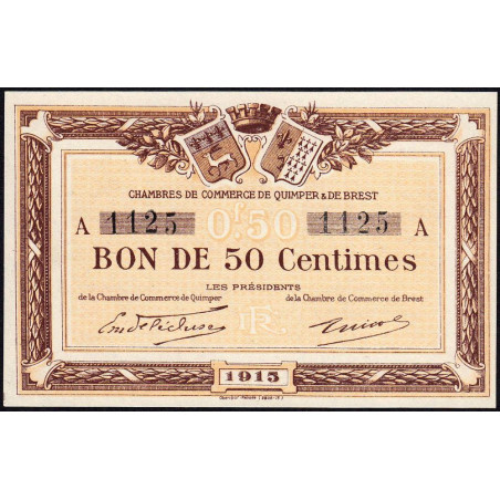 Quimper et Brest - Pirot 104-1 - 50 centimes - Série A - 1915 - Etat : NEUF