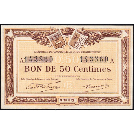 Quimper et Brest - Pirot 104-1 - 50 centimes - Série A - 1915 - Etat : NEUF