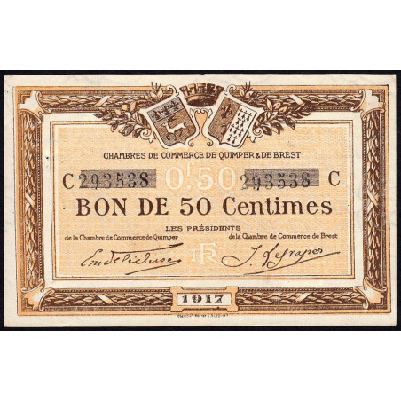 Quimper et Brest - Pirot 104-7 - 50 centimes - Série C - 1917 - Etat : SUP