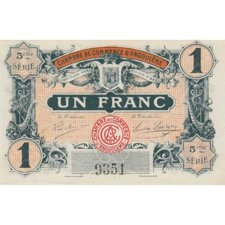 Angoulême - Pirot 9-36 - 1 franc - 5ème série - 11/04/1917 - Etat : SPL