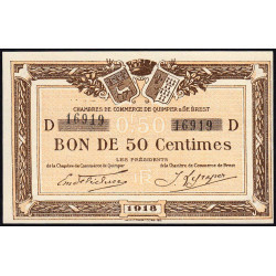 Quimper et Brest - Pirot 104-10 - 50 centimes - Série D - 1918 - Etat : SPL