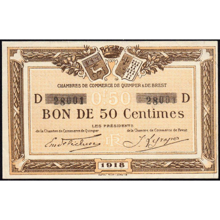 Quimper et Brest - Pirot 104-10 - 50 centimes - Série D - 1918 - Etat : SUP+