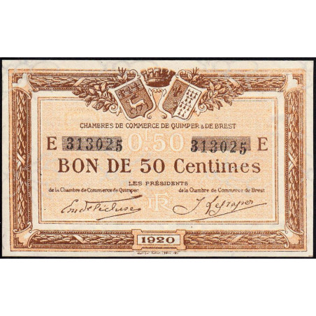 Quimper et Brest - Pirot 104-16 - 50 centimes - Série E - 1920 - Etat : SUP