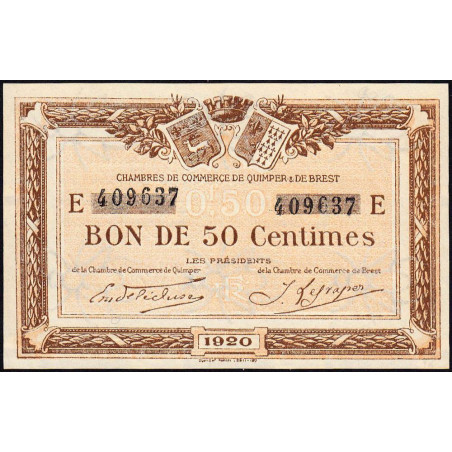 Quimper et Brest - Pirot 104-16 - 50 centimes - Série E - 1920 - Etat : pr.NEUF