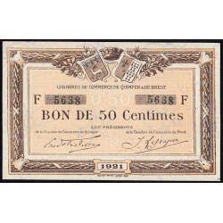 Quimper et Brest - Pirot 104-19 - 50 centimes - Série F - 1921 - Etat : SUP