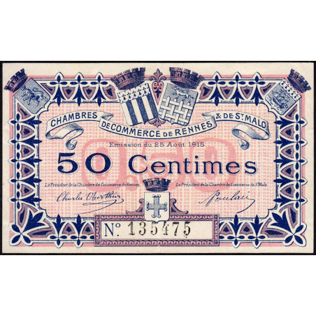 Rennes et Saint-Malo - Pirot 105-1 - 50 centimes - Sans série - 25/08/1915 - Etat : TTB-