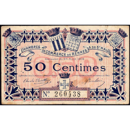 Rennes et Saint-Malo - Pirot 105-1 - 50 centimes - Sans série - 25/08/1915 - Etat : TB