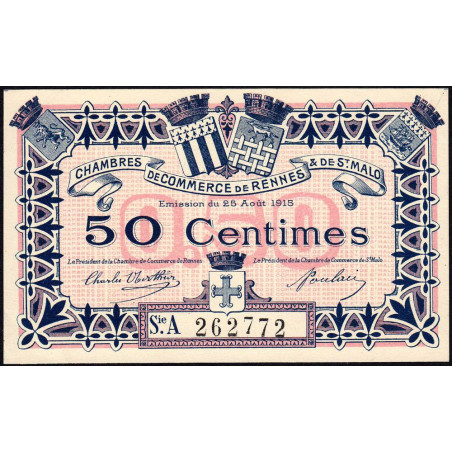 Rennes et Saint-Malo - Pirot 105-10 - 50 centimes - Série A - 25/08/1915 - Etat : SPL