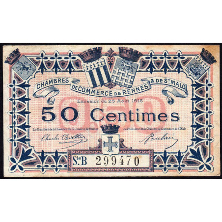 Rennes et Saint-Malo - Pirot 105-13 - 50 centimes - Série B - 25/08/1915 - Etat : TB+